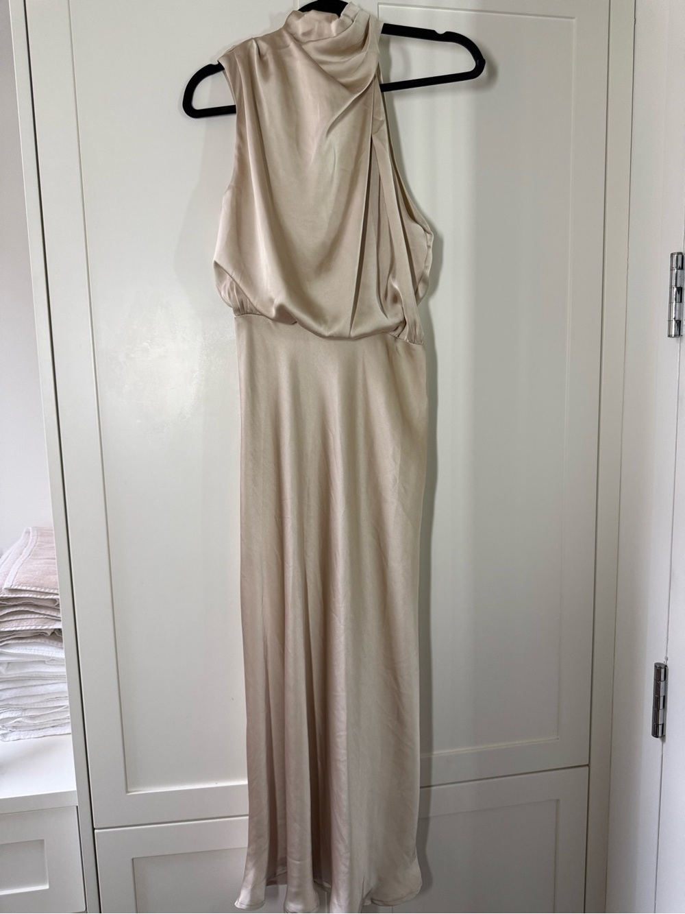 Sleeveless Draped Maxi Dress in Soft Champagne